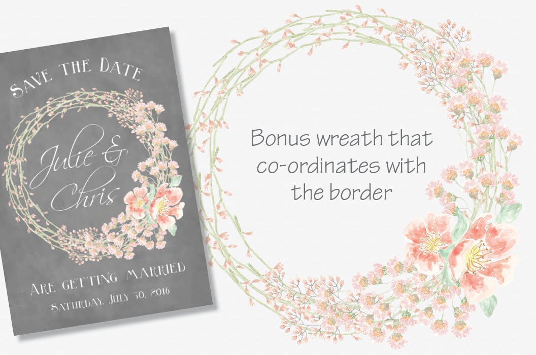 腮红&桃红色水彩手绘花朵/叶子图案素材库精选PNG素材 Blush Pom Pom Floral Border插图(2)