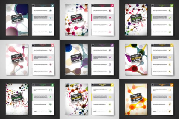 分子结构抽象图形小册子模板合集 Set of brochures in molecule style