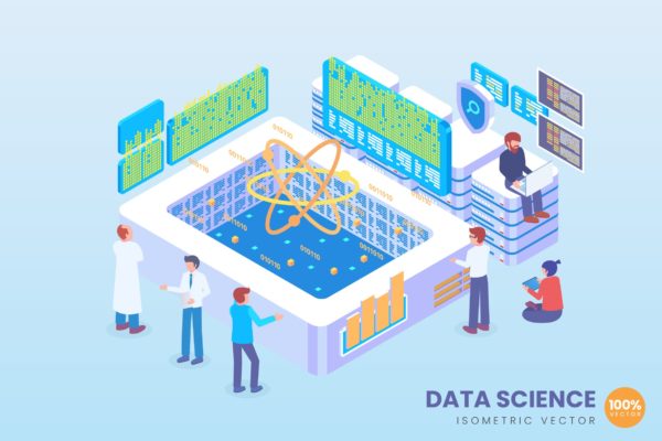 数据科学等距矢量素材库精选概念插画v3 Isometric Data Science Vector Concept