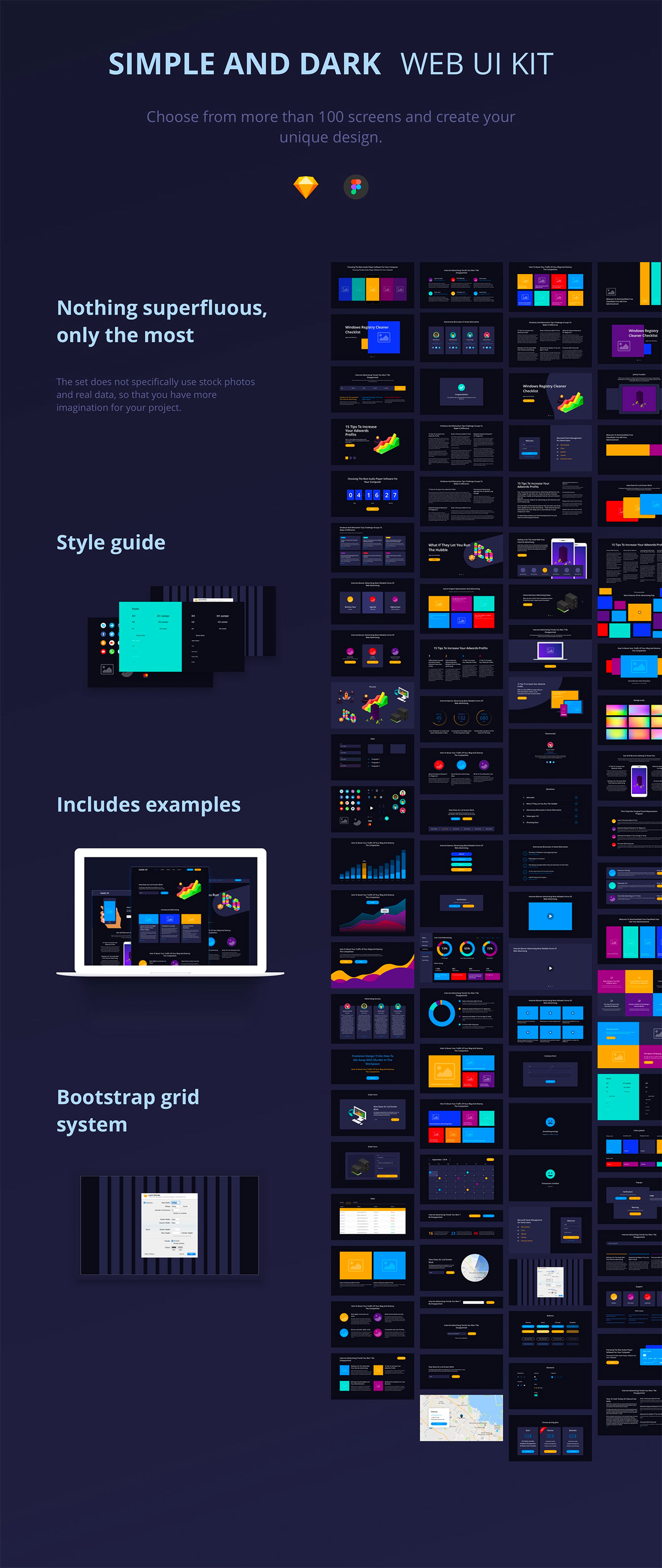 素材库下午茶：黑色酷炫的产品业务数据网站UI kits模版下载 [Sketch]