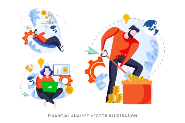 金融分析师人物形象素材库精选手绘插画矢量素材 Financial Analyst Vector Character Set