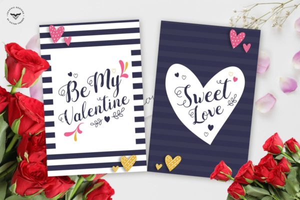 条纹风格情人节贺卡PSD模板 Valentines Day Greeting Card Template