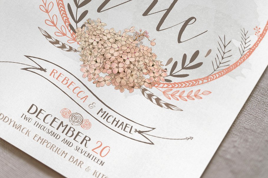 水彩花环花卉婚礼邀请物料模板 Wreath & Flower Wedding Suite插图(2)