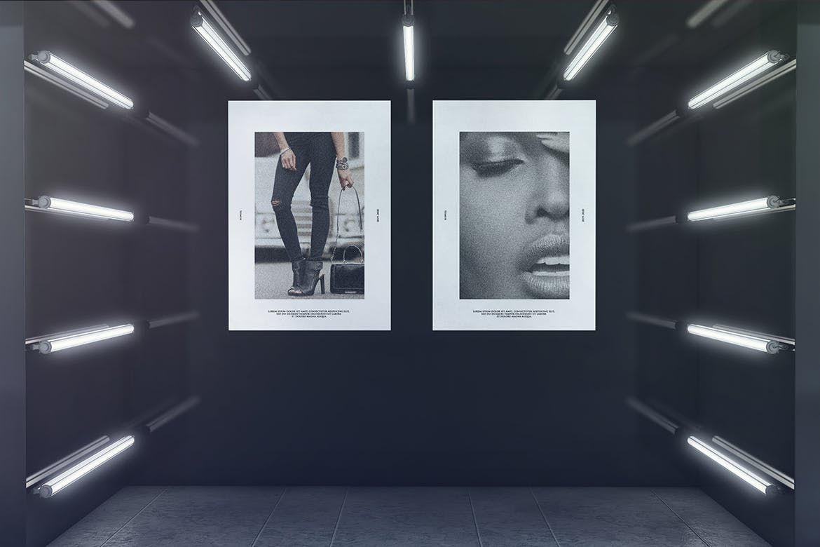 光彩夺目橱窗广告效果图样机 Advertising In Glowing Exhibition Room Mockup插图(1)