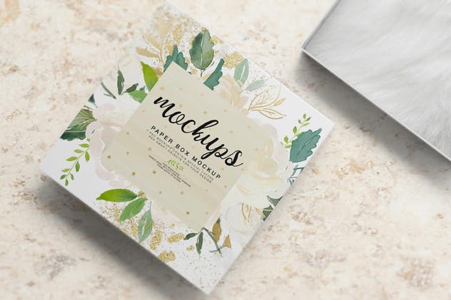 高端方形纸制首饰盒样机 Square Paper Jewelry Box Mockup插图(4)