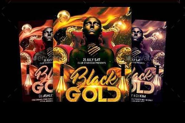 高端奢华的黑金色派对海报模板 black and gold party flyer [psd]