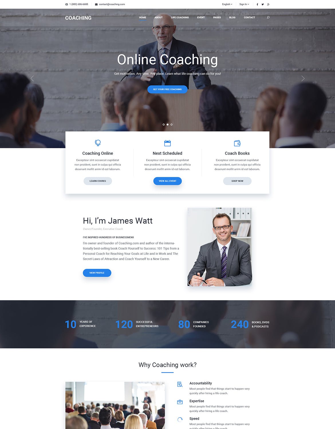 演讲会议/生活健康教练网站设计PSD模板 Coaching | Speaker & Life Coach, Health Coach PSD插图(1)