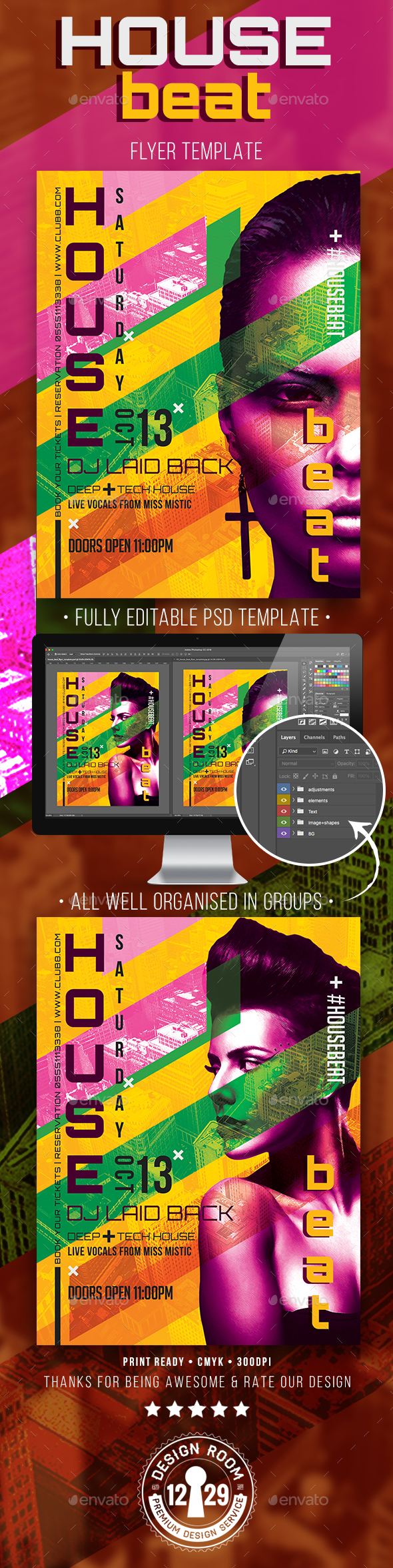 俱乐部宣传海报模板下载 House Beat Flyer Template [psd]插图