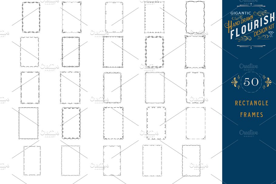 手绘花纹设计套件（400 +花卉设计元素） Hand Drawn Flourish Design Kit插图(11)