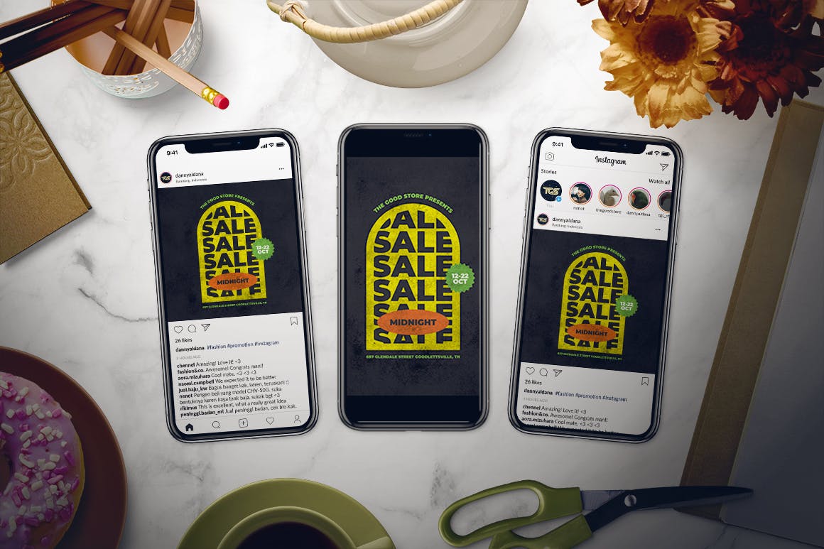 复古设计风格双11购物节海报设计素材 Retro Midnight Sale Flyer Set插图(2)