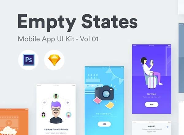 素材库下午茶：APP页面空数据提示插画图形分享 Empty States [PSD,Sketch]