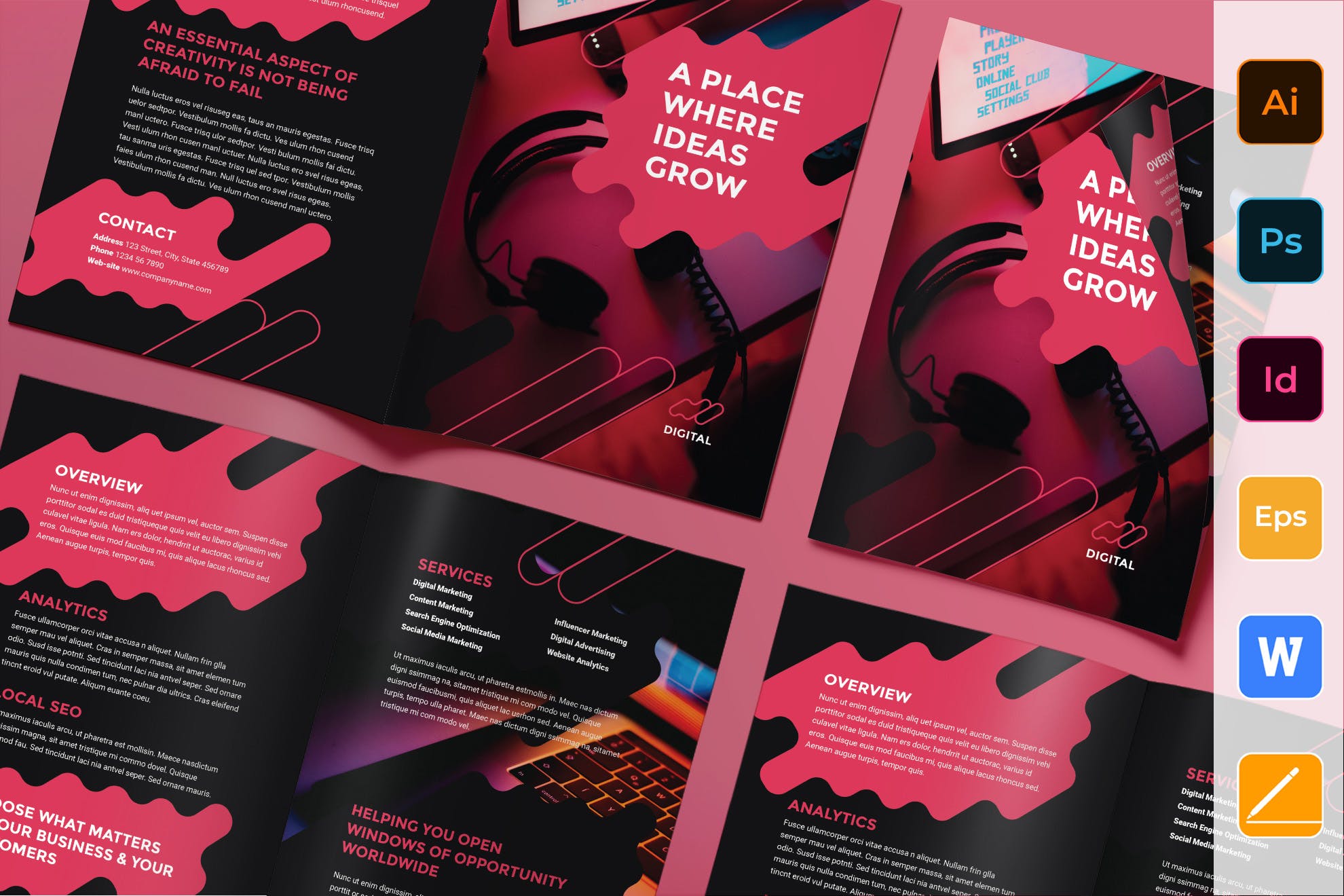 数字广告代理商对折页宣传单设计模板 Digital Advertising Agency Brochure Bifold插图