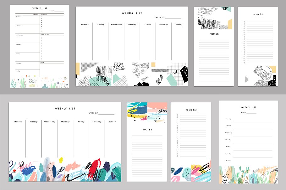 周计划行程规划模板 Weekly Planners. EPS & JPEG插图(4)