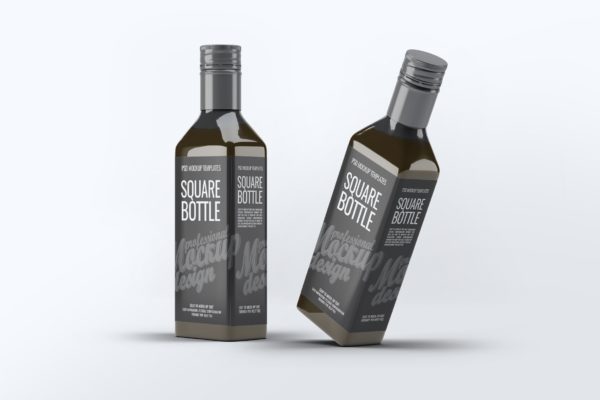 方形玻璃瓶设计样机模板 Square Glass Bottle Mock-Up