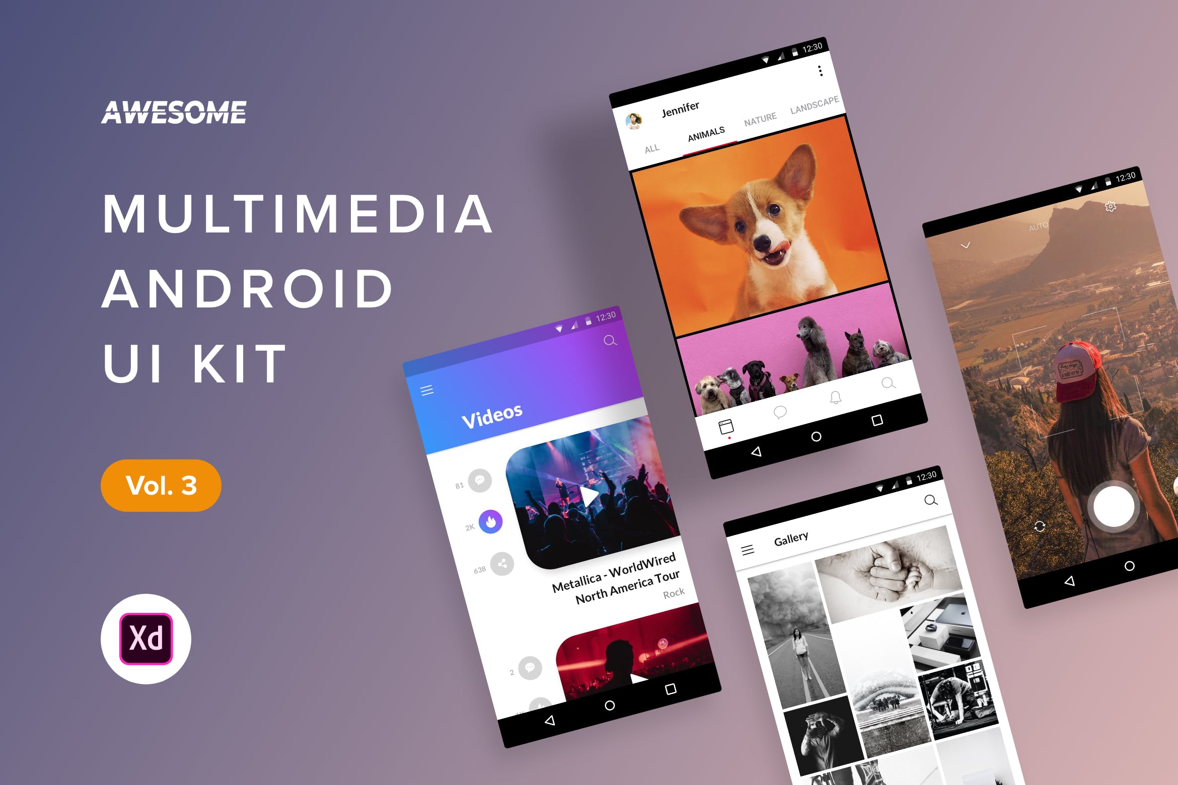 安卓平台在线听歌APP应用用户交互界面设计XD模板v3 Android UI Kit – Multimedia Vol. 3 (Adobe XD)插图