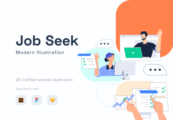 素材库下午茶：求职/面试场景矢量插画套装