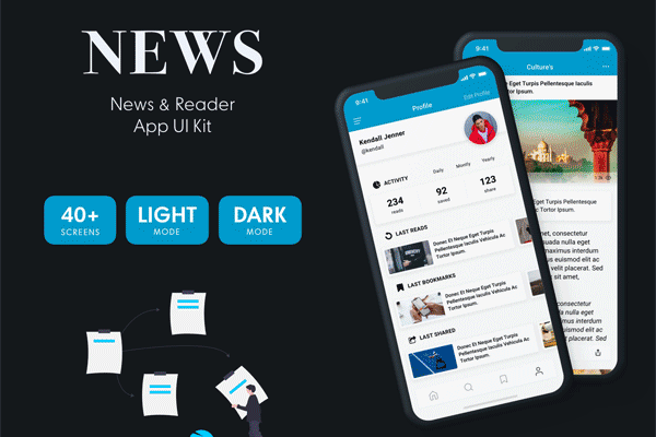 素材库下午茶：新闻资讯阅读类APP UI KIT套装模板下载 [Sketch,XD]