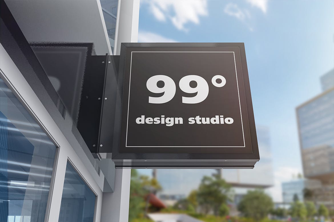 建筑大楼方形广告标志设计效果图样机 Building Advertising Square Sign Mockup插图(1)