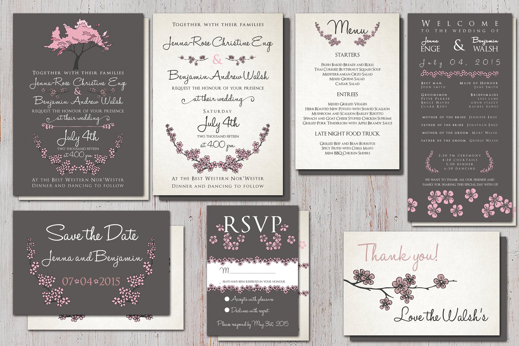 樱花主题婚礼平面设计素材 Cherry Blossom Wedding Suite插图(2)