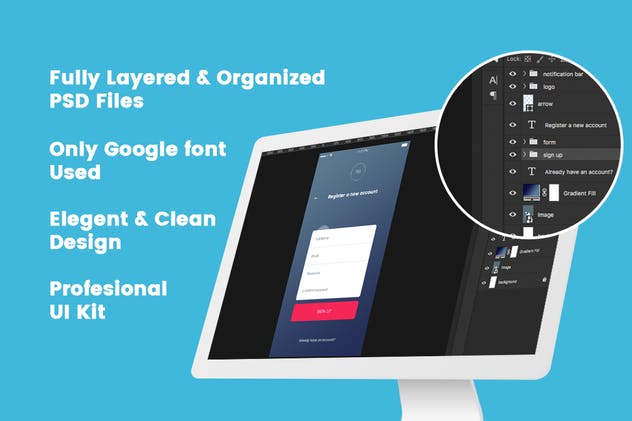 极简主义手机APP登陆界面UI套件 UU – Minimal Mobile UI Kit Part 03 Sign Up form插图(2)