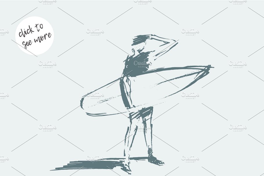 冲浪人物形象素描矢量图形 Sketches of surfers插图(1)