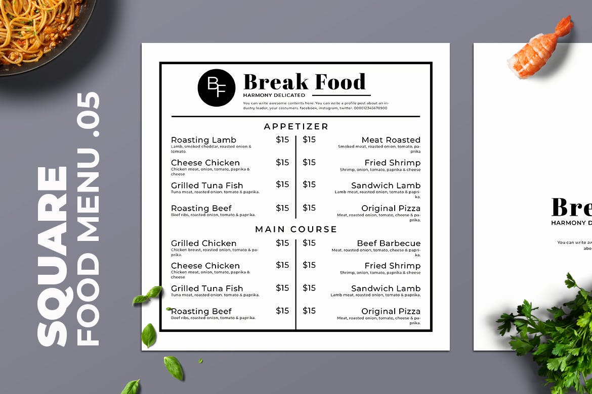 简约风西式餐厅素材库精选菜单模板v05 Square Food Menu. 05插图