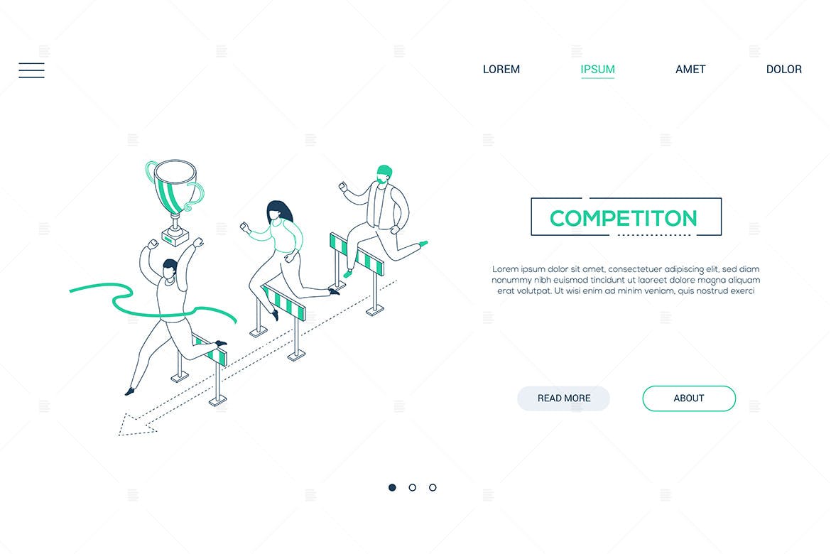 商业竞争主题线性等距横幅插画素材 Business competition – linear isometric banner插图(1)