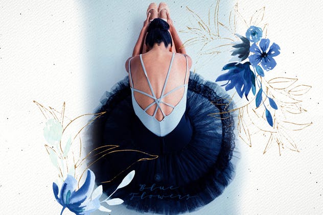 浪漫蓝色花卉水彩矢量插画套装 Blue Flowers插图(3)