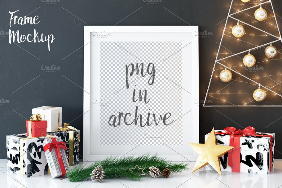 圣诞节主题气氛相框样机 Frame Mockup (Christmas)插图(2)