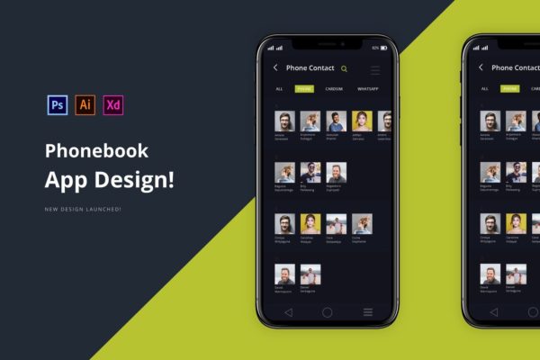 电话通讯录APP应用UI设计素材库精选模板 App Phonebook