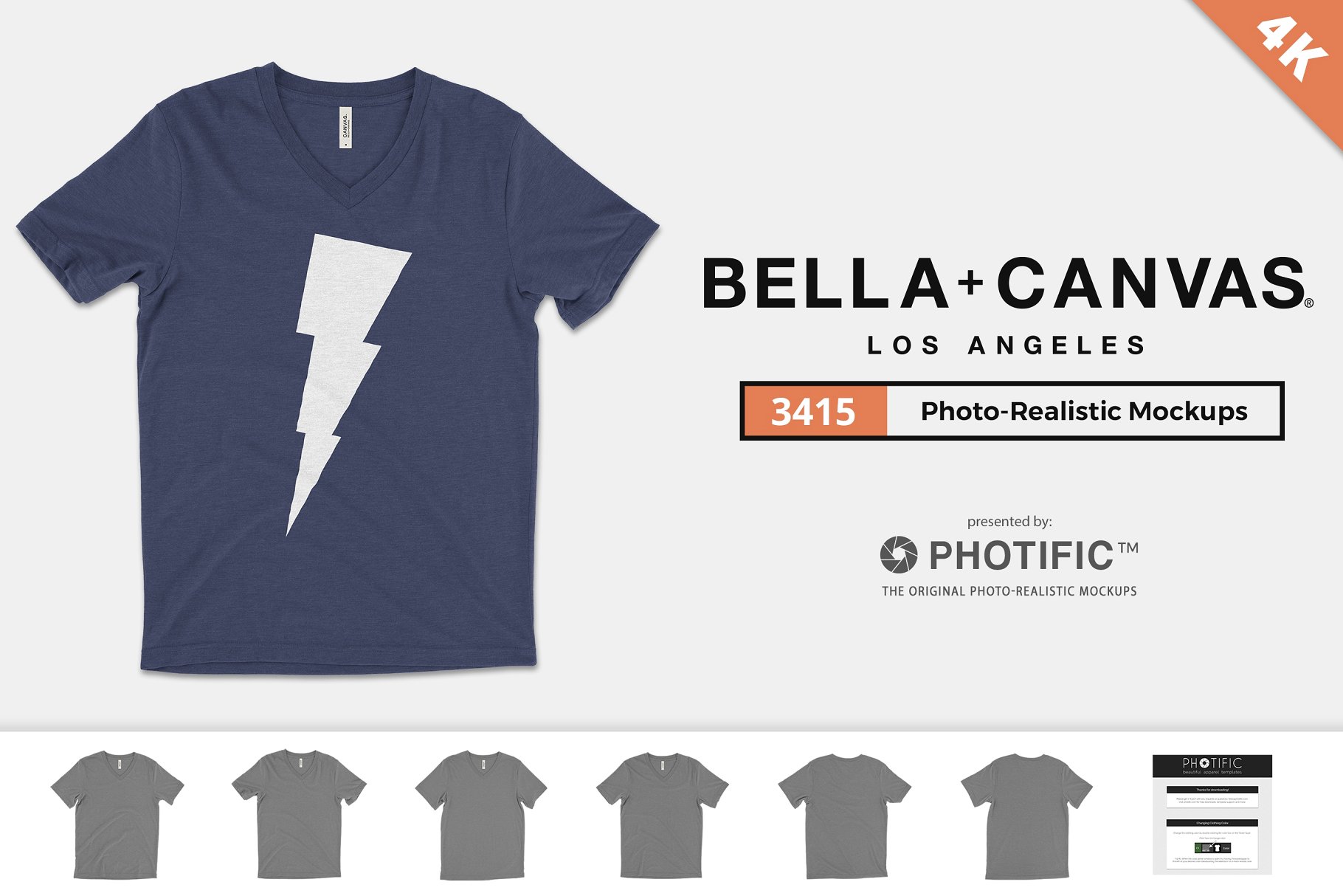 V领T恤样机模板 Bella Canvas 3415 V-Neck Mockups插图