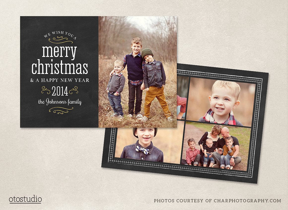 圣诞节日黑板背景贺卡明信片模板 Christmas Card Template Chalkboard插图