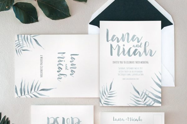 水彩树叶图案邀请卡模板 Watercolor Foliage Invitation Suite