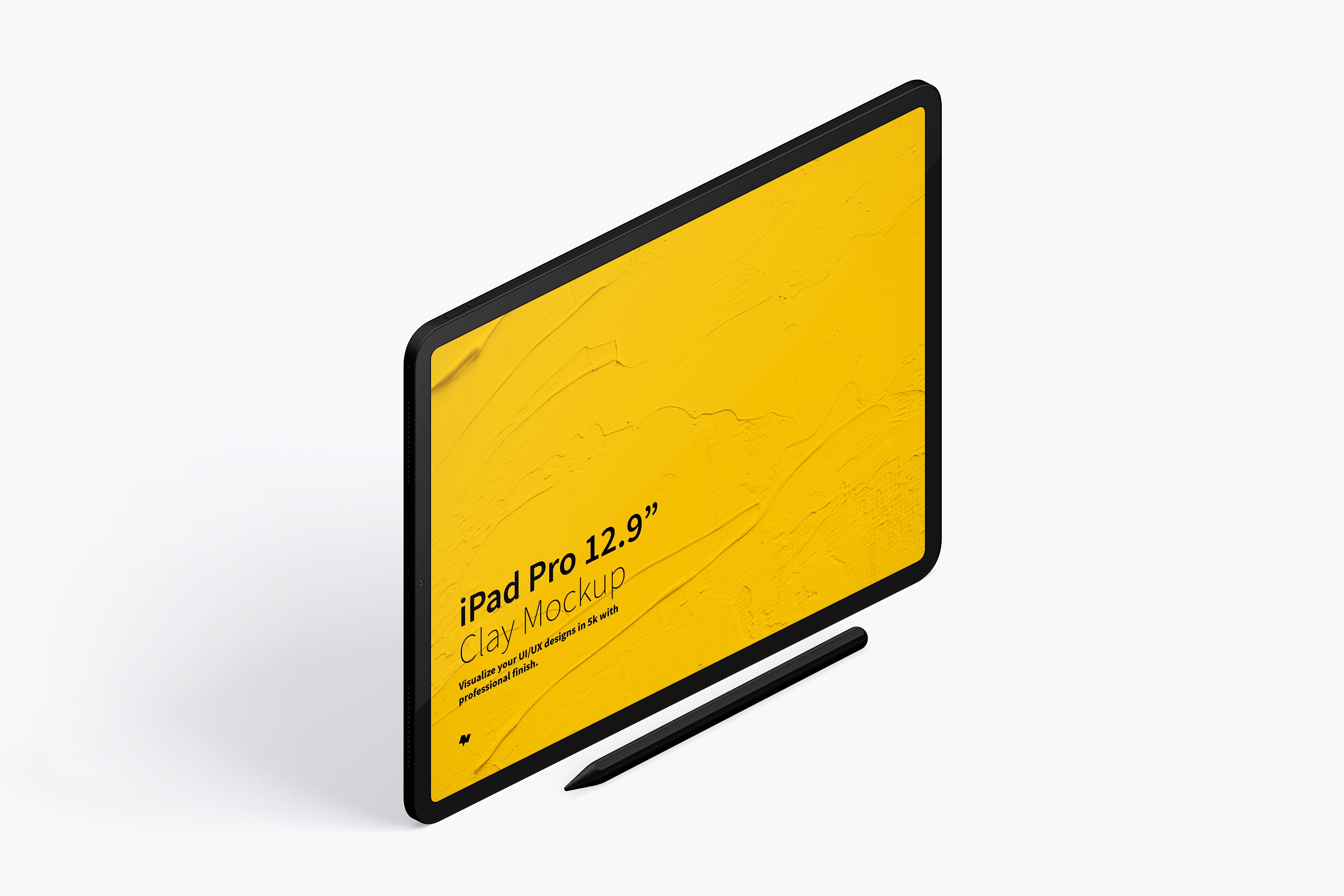 iPad Pro平板电脑黏土陶瓷材质等距右视图样机03 Clay iPad Pro 12.9 Mockup, Isometric Right View 03插图(3)