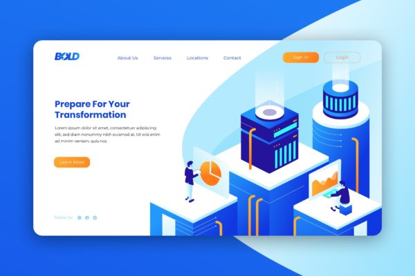 Web着陆页科技信息改革主题等距矢量素材库精选概念插画素材 Isometric Landing Page