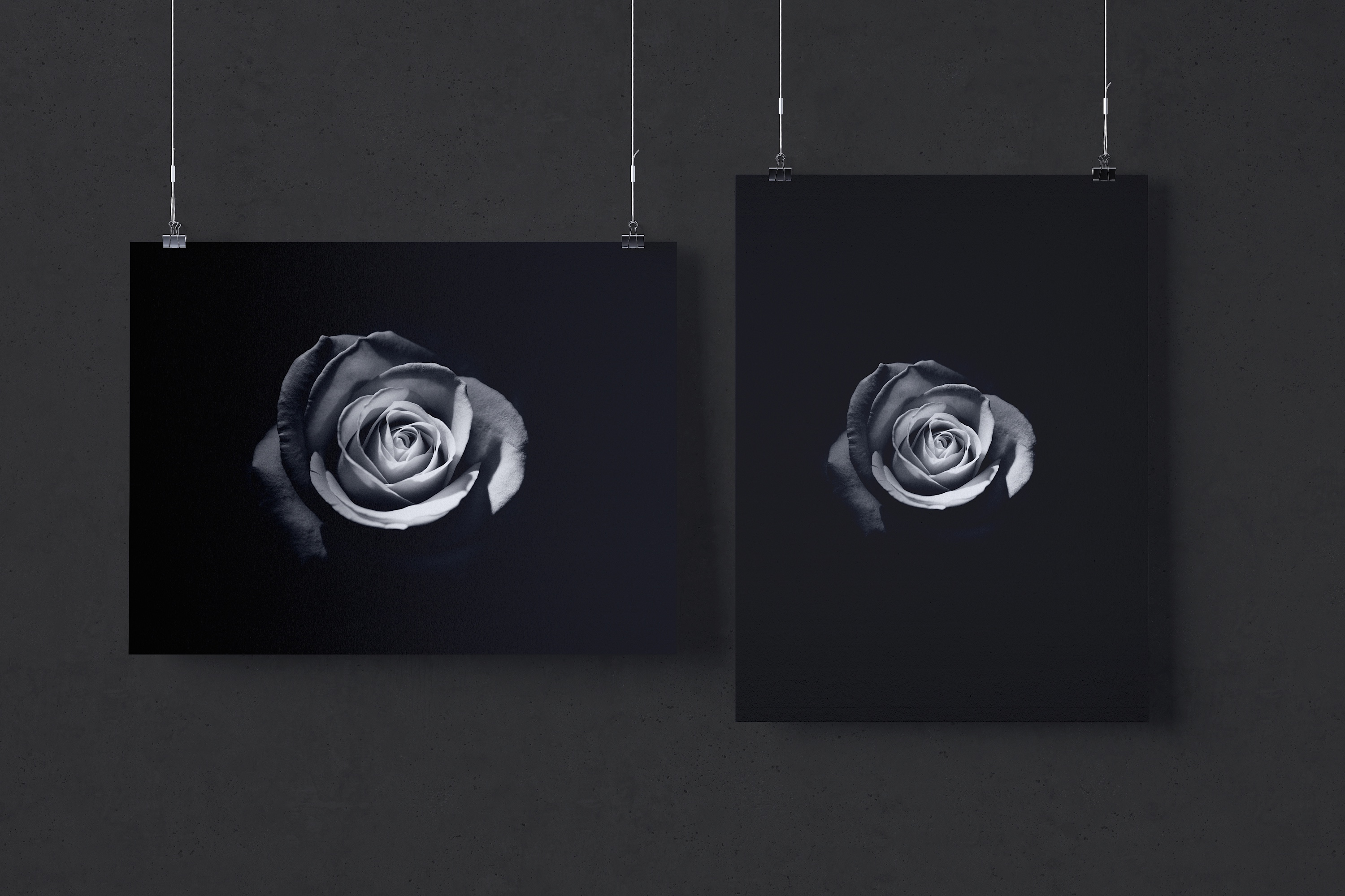 横向&纵向悬挂海报设计效果图样机模板 Two hanging poster mockup, landscape and portrait view插图(2)