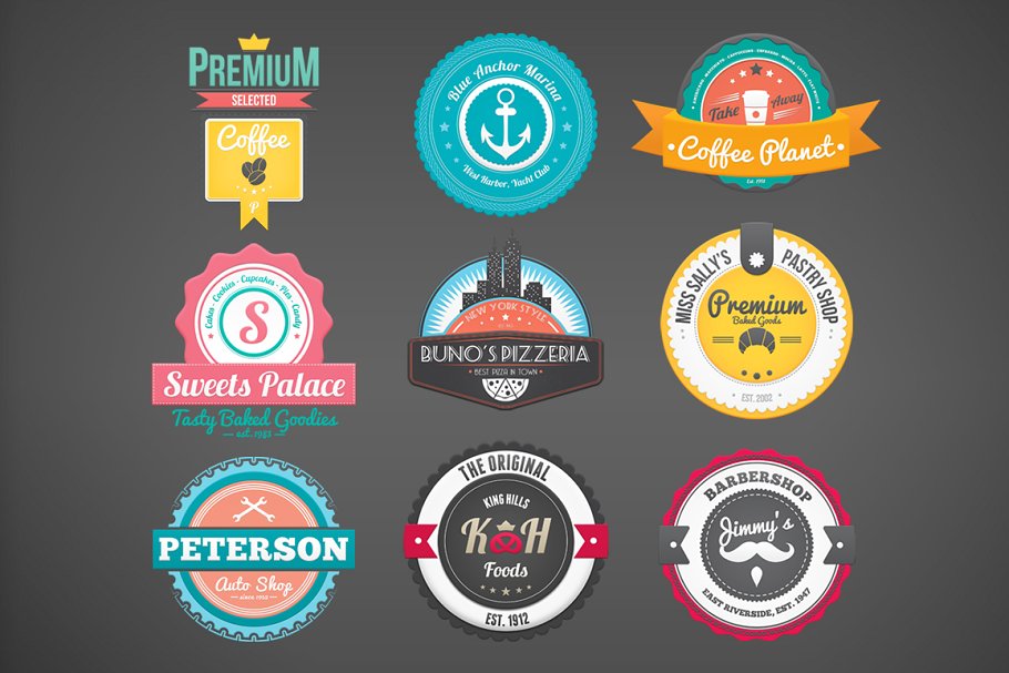 复古多彩徽章设计模板 Retro Colorful Badges插图(1)