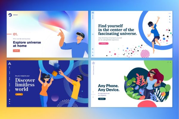 VR虚拟现实主题网站设计概念插画v2 Web design templates of virtual reality