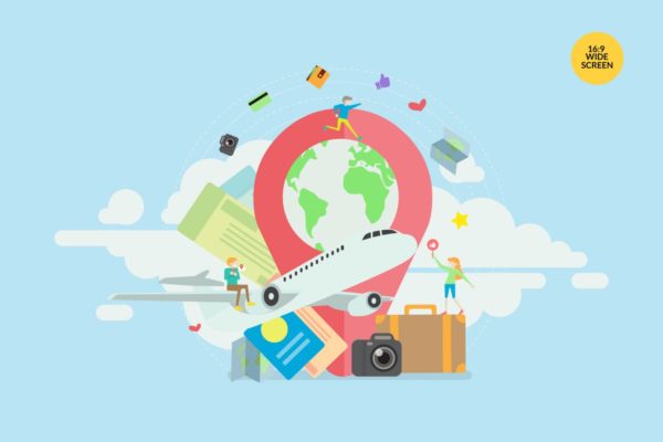 暑假旅行主题概念插画矢量素材 Summer Holiday Travel Vector Concept Illustration