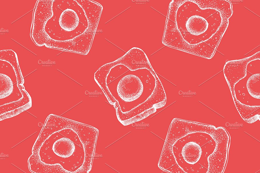 情人节主题配色食品和饮料手绘插画 Food & Drinks for Valentine’s Day插图(7)