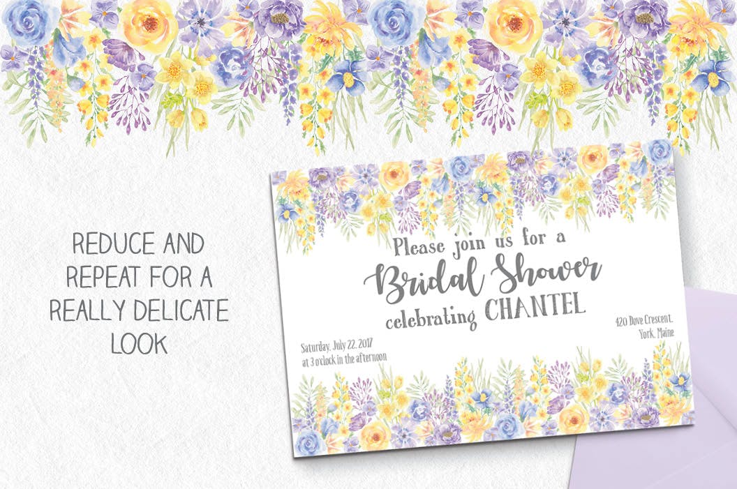 夏天花卉水彩手绘装饰框&设计元素PNG素材 Summer Flowers: Border and Elements in Watercolor插图(3)