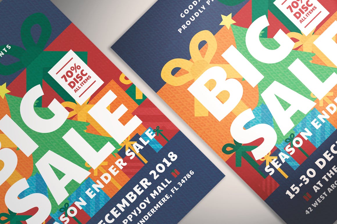 圣诞节季末大促活动海报传单设计模板 Christmas Sale Flyer插图(1)