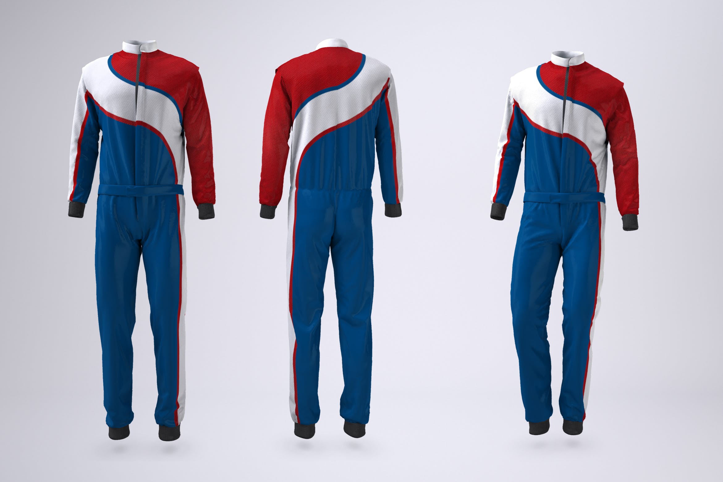 连体赛车服外观设计效果图样机模板 Driving, Racing Suit Mock-Up插图