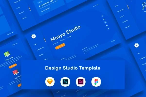 素材库下午茶：酷炫的设计工作室官网创意设计模版[PSD,Sketch,XD,Figma]