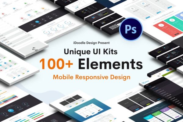 100+网站&amp;移动网站设计UI素材包 UI Kits Website Design &amp; Mobile Responsive