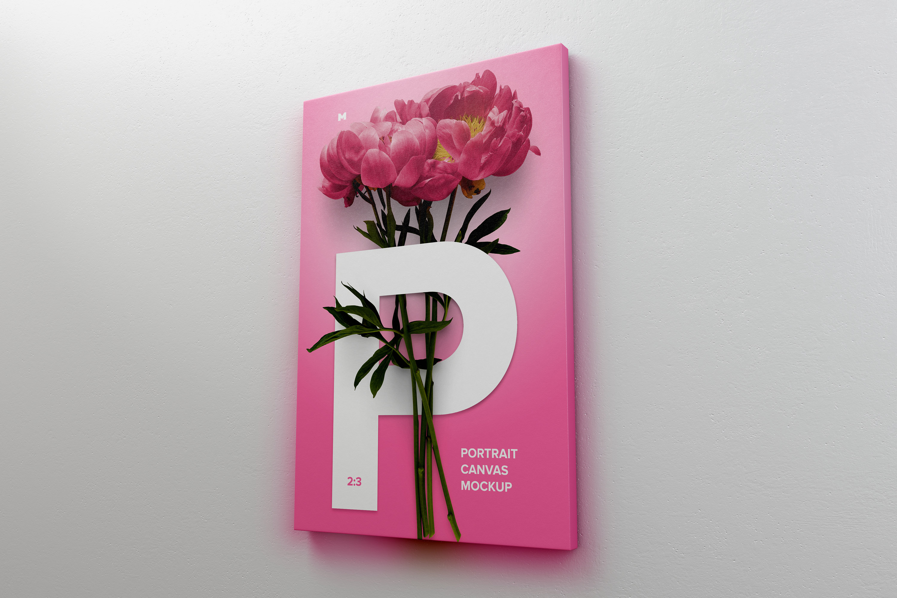 挂墙艺术画像展览画框右视图样机模板素材 2:3 Portrait Canvas Mockup Hanging on Wall, Right View插图