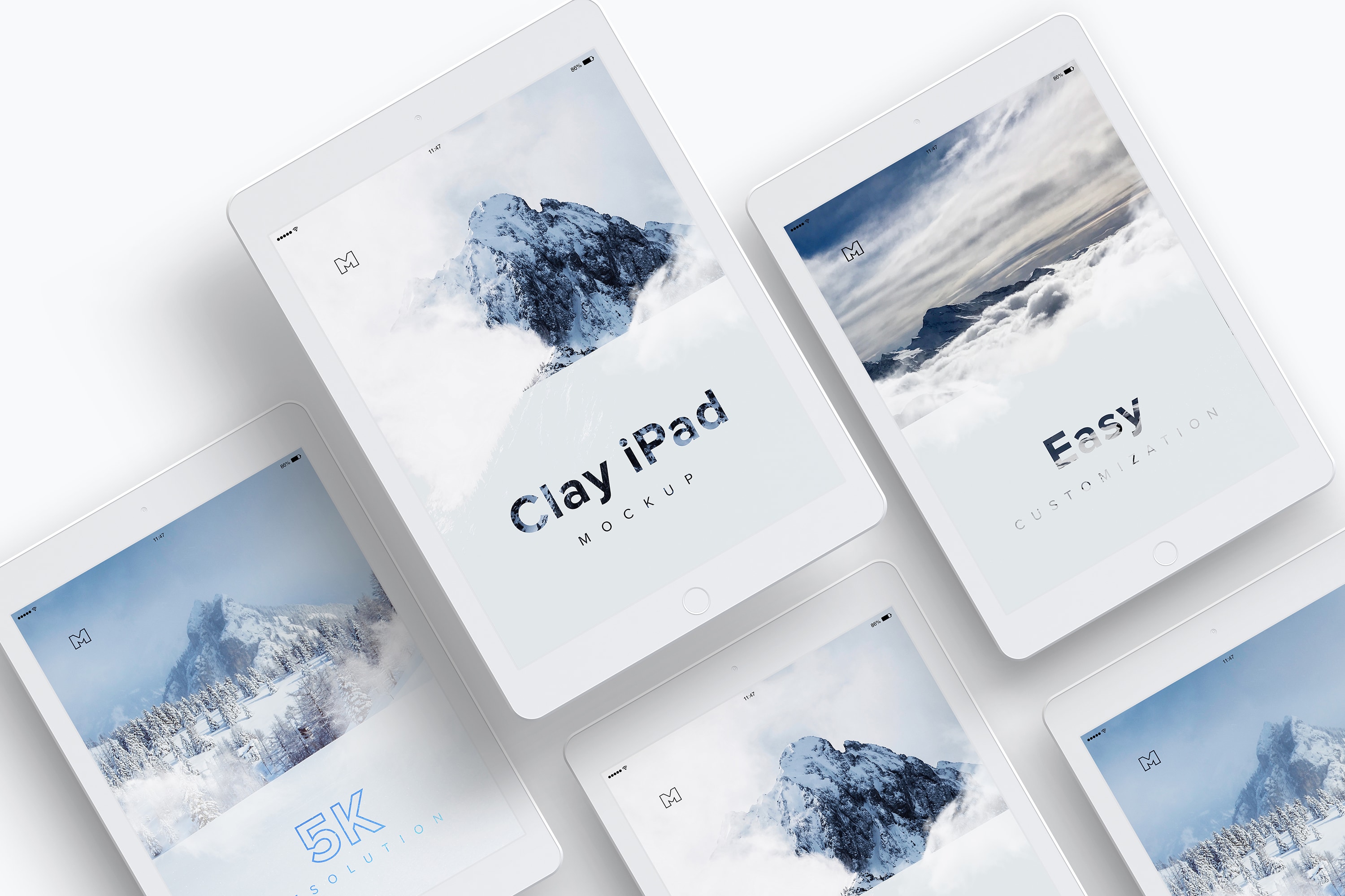 iPad平板电脑UI设计效果图预览等距样机模板 Clay iPad 9.7 Mockup 07插图