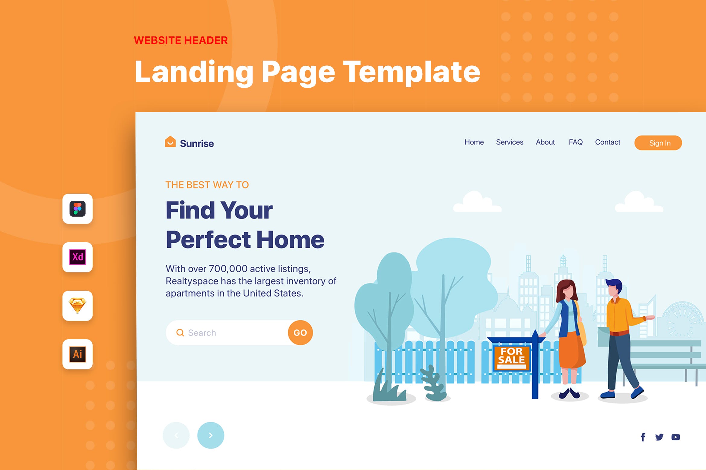 房地产网站矢量素材库精选概念插画素材v1 Find your perfect home – Header banner插图