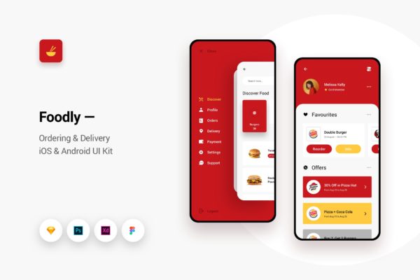 在线点餐外卖平台APP应用UI设计套件v8 Foodly – Ordering Delivery iOS &amp; Android UI Kit 8