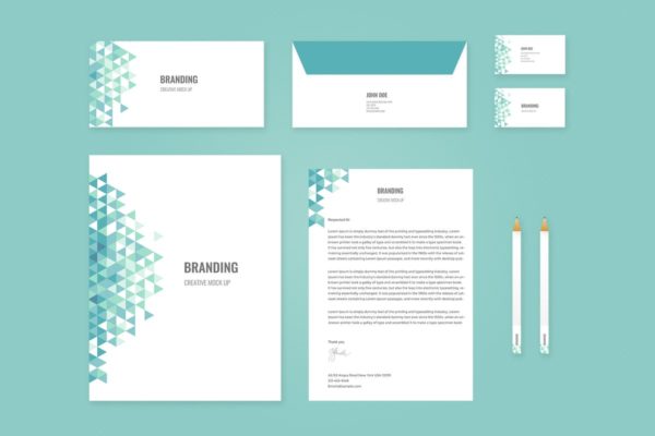 企业品牌办公用品样机模板 Branding Identity Mock Up – Teal Tirangles